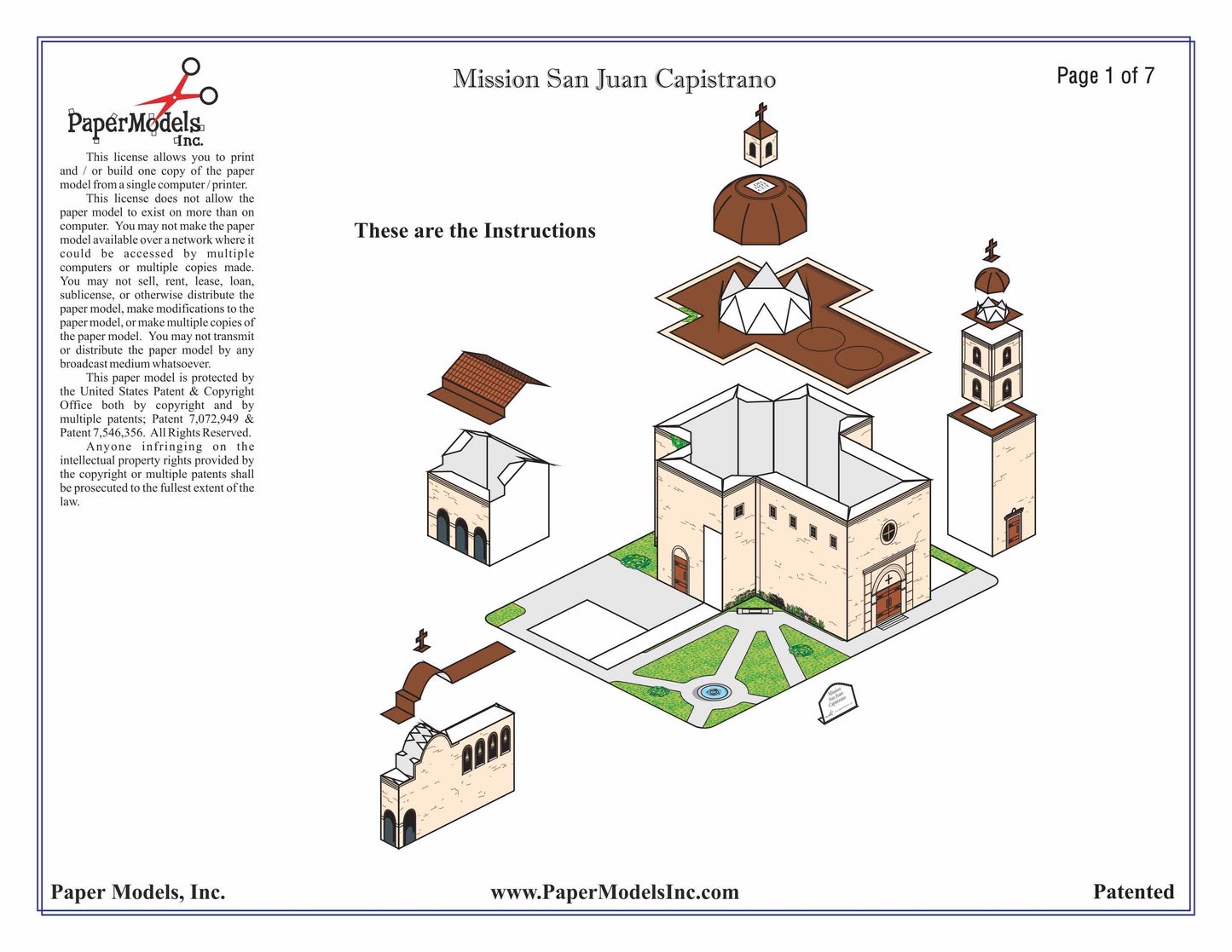 California Mission San Juan Capistrano - Paper Model Project Kit