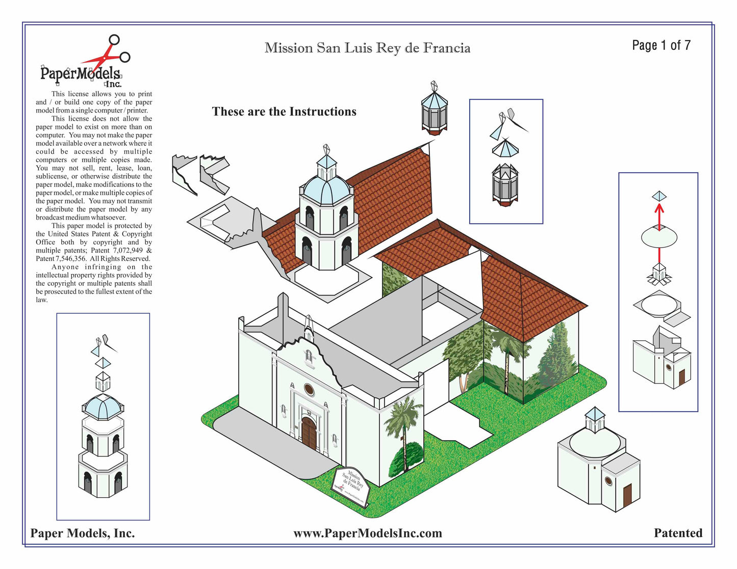 California Mission San Luis Rey - Paper Model Project Kit