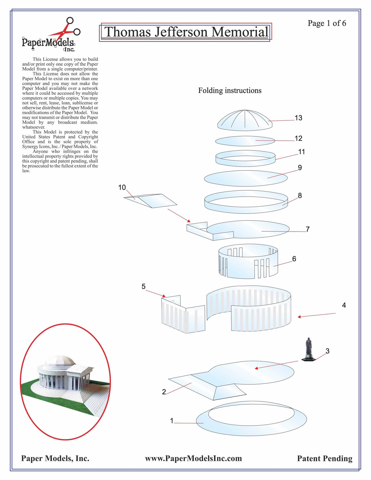 Jefferson Memorial, Washington - Paper Model Project Kit