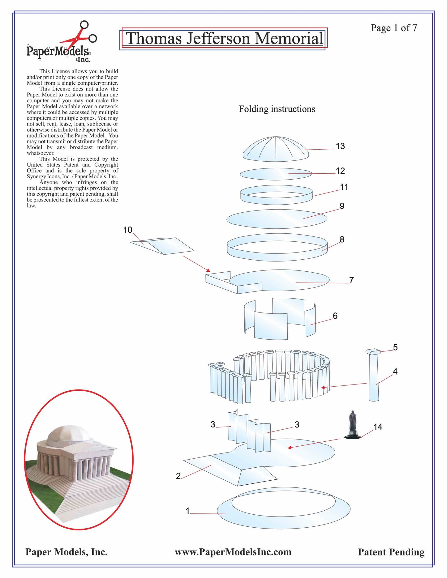 Jefferson Memorial - Professional - Paper Model Project Kit