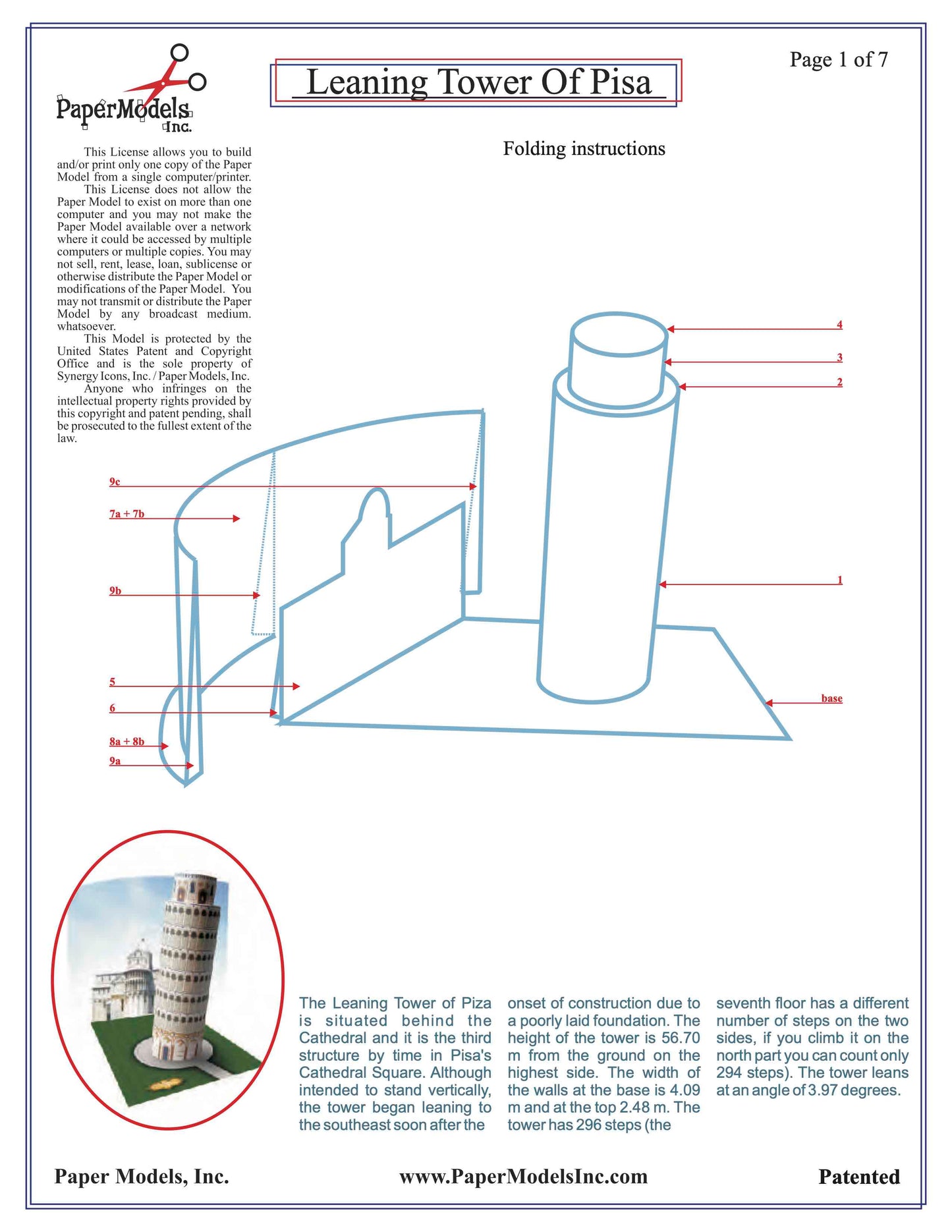 Leaning Tower Of Pisa - Italy - Paper Model Project Kit