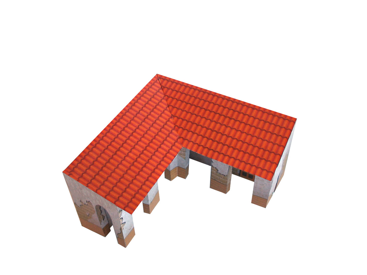 California Mission Annex Buildings - Straight And Corner - Paper Model Kit