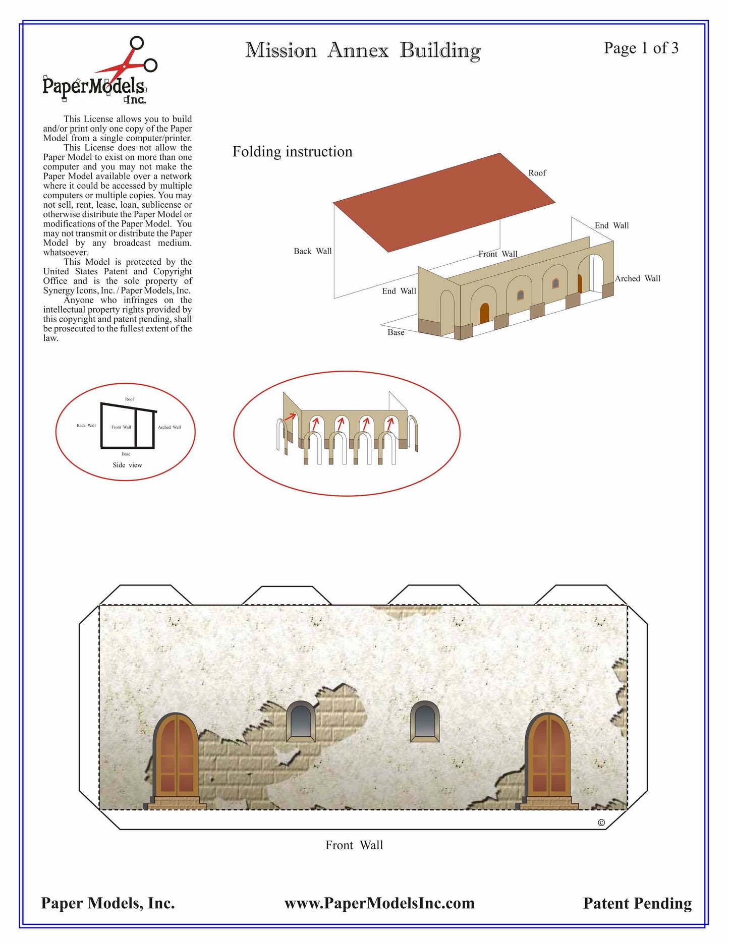 California Mission Annex Buildings - Straight And Corner - Paper Model Kit