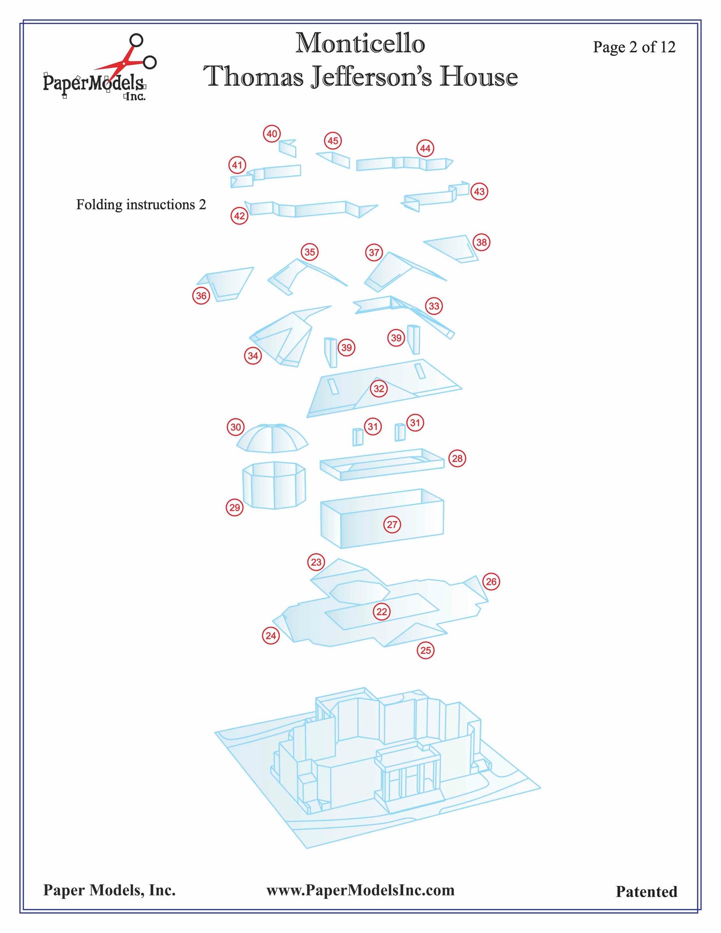 Monticello - Thomas Jefferson's Home - Paper Model Project Kit