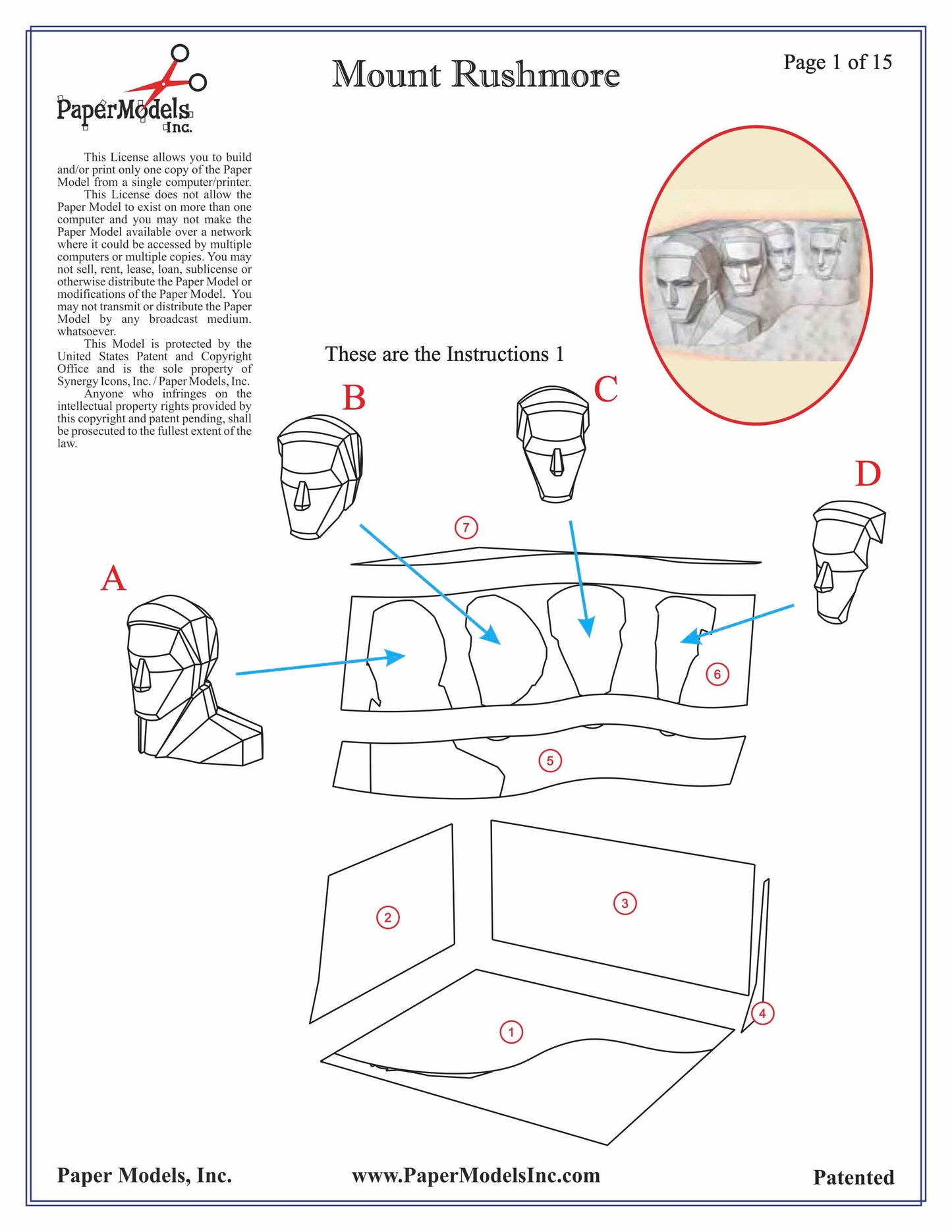 Mount Rushmore Monument - Paper Model Project Kit