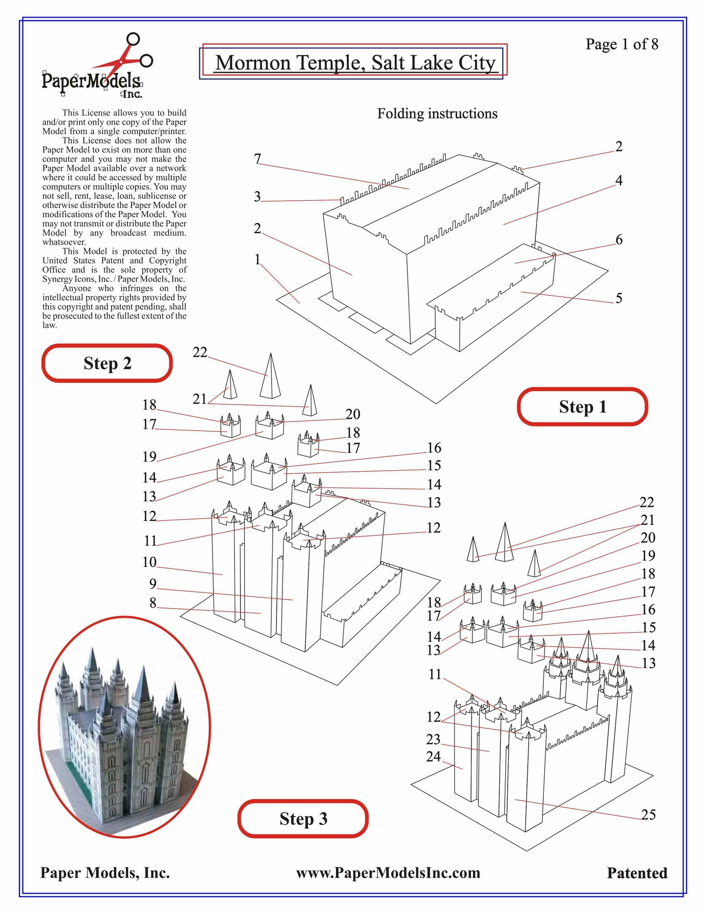 Mormon Temple - Salt Lake - Paper Model Project Kit