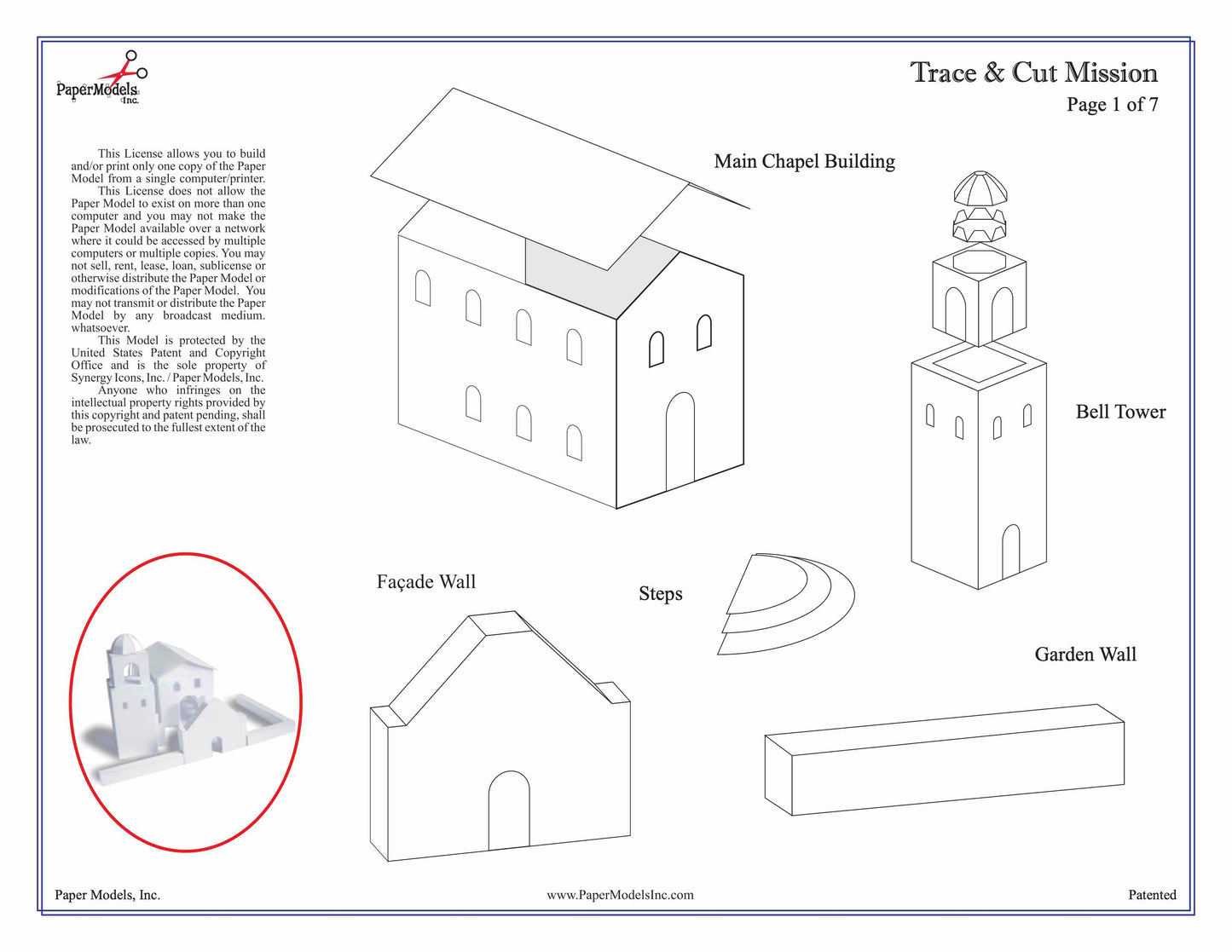 California Mission Trace & Cut (No Kit Mission) - Paper Model Project Kit