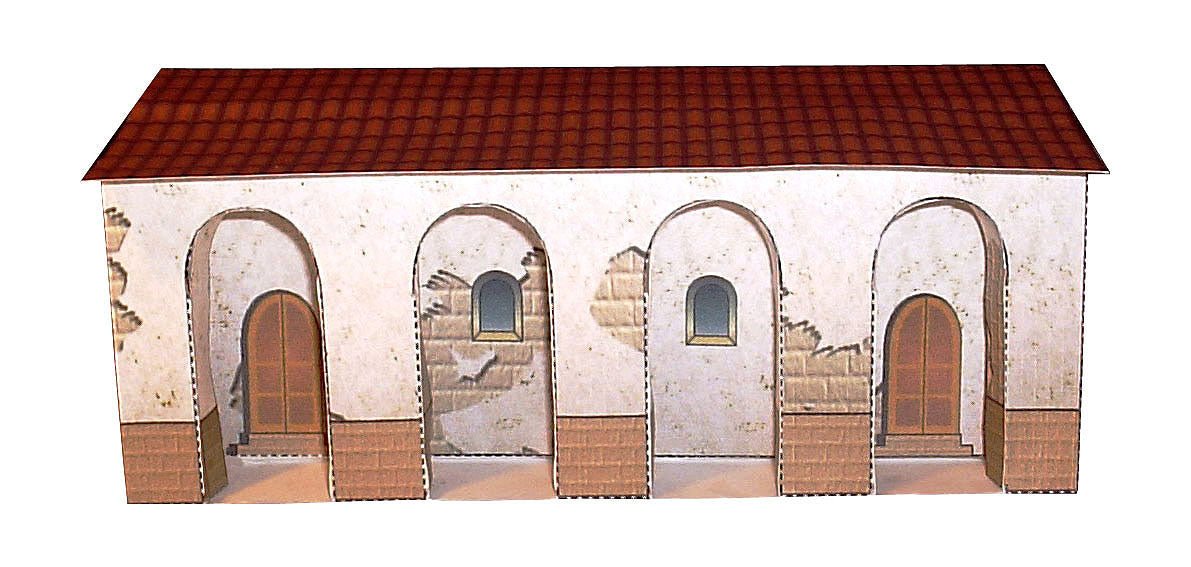 California Mission Annex Buildings - Straight And Corner - Paper Model Kit