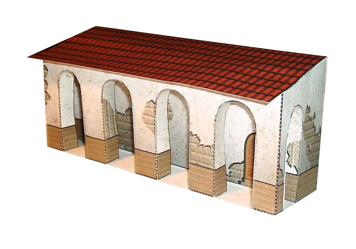 California Mission Annex Buildings - Straight And Corner - Paper Model Kit