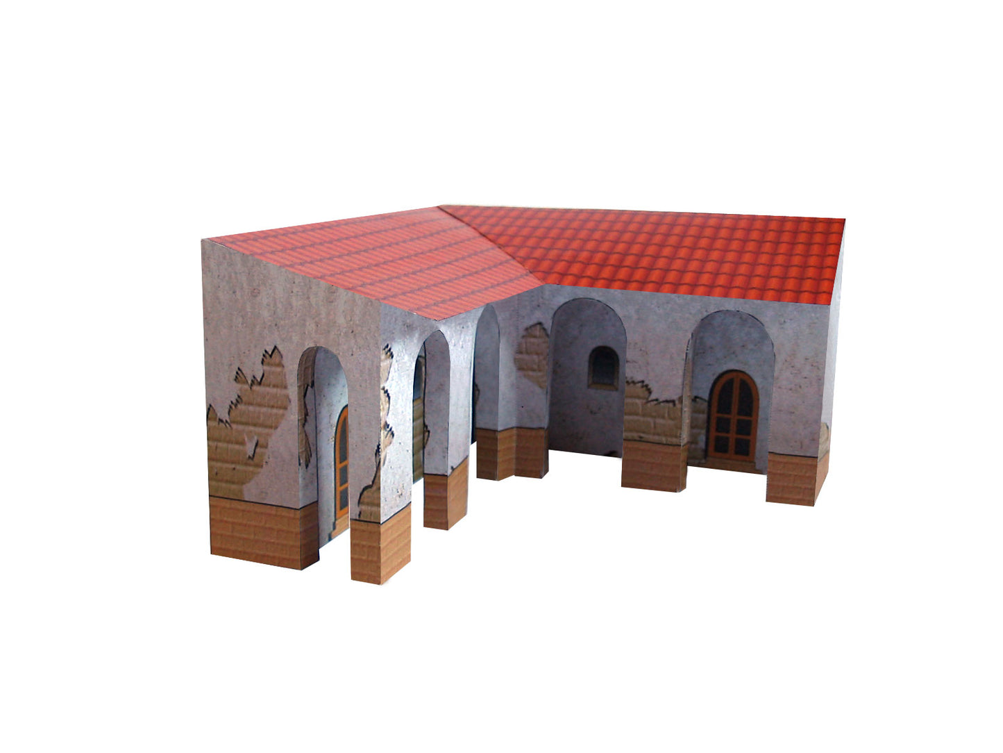 California Mission Annex Buildings - Straight And Corner - Paper Model Kit