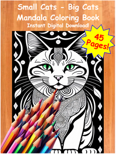 Mandala Coloring Book, Cats Large And Small, Instant PDF Download