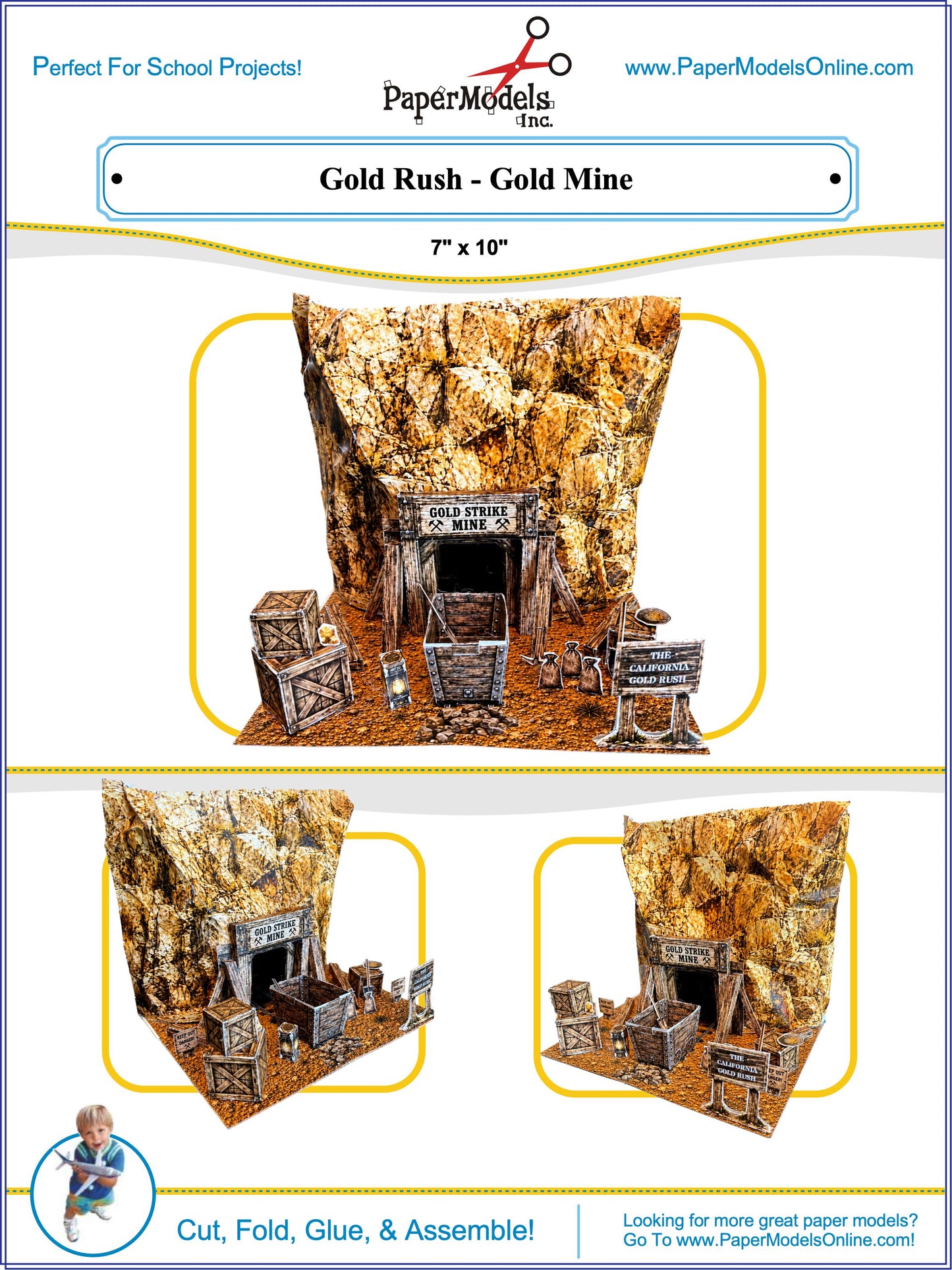 California Gold Rush, Sutter’s Mill Gold Mine Paper Model Kit