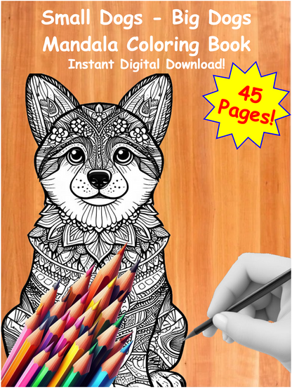 Mandala Coloring Book, Dogs Large And Small, Instant PDF Download