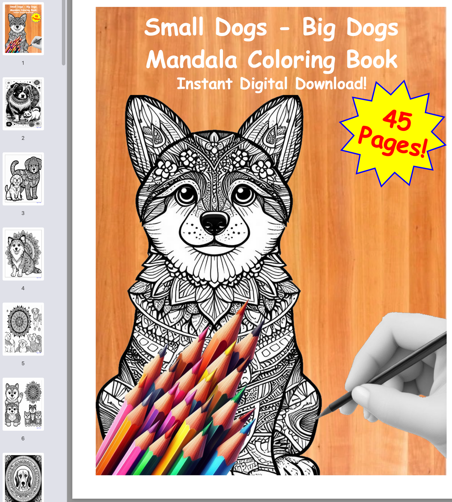 Mandala Coloring Book, Dogs Large And Small, Instant PDF Download