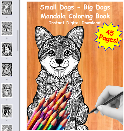 Mandala Coloring Book, Dogs Large And Small, Instant PDF Download