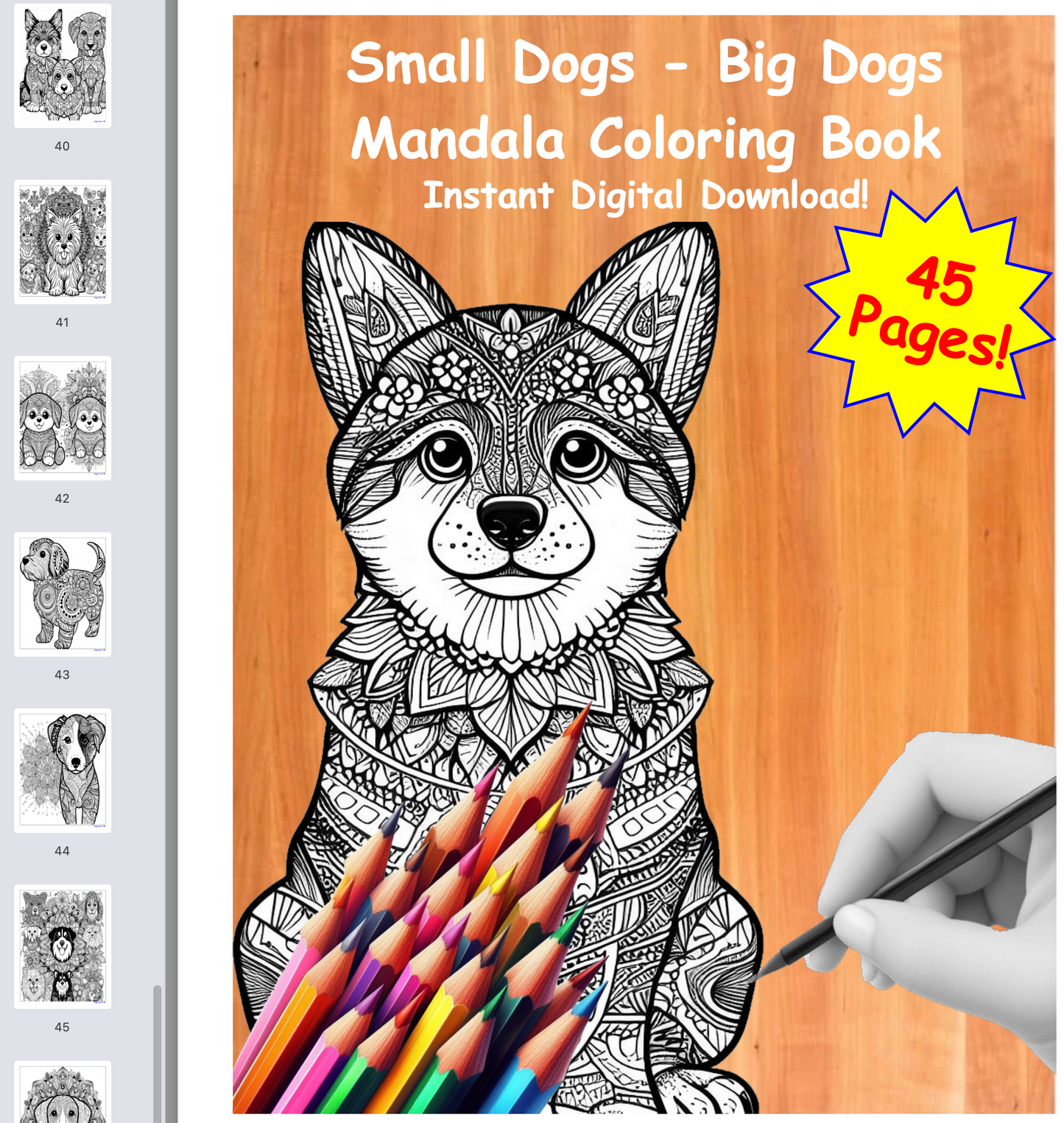 Mandala Coloring Book, Dogs Large And Small, Instant PDF Download