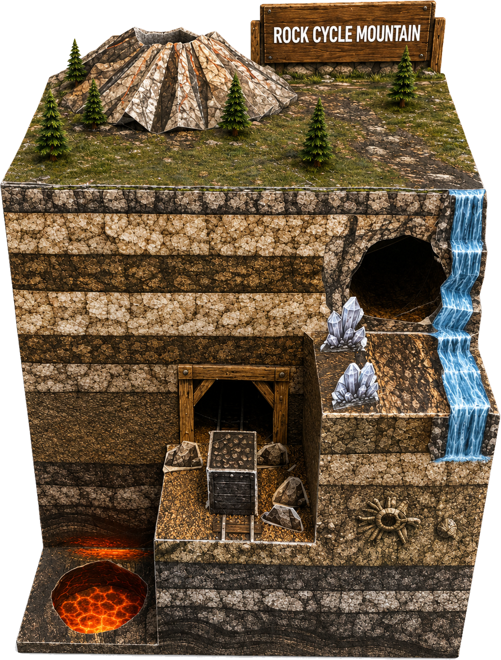 Rock Cycle Mountain STEM Paper Model Kit | Earth Science Project