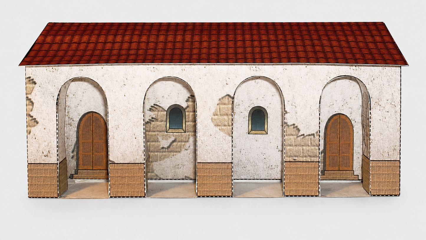 California Mission Annex Buildings - Straight And Corner - Paper Model Kit