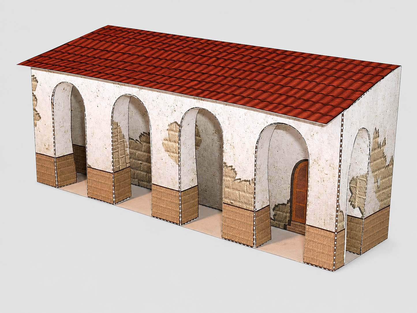 California Mission Annex Buildings - Straight And Corner - Paper Model Kit