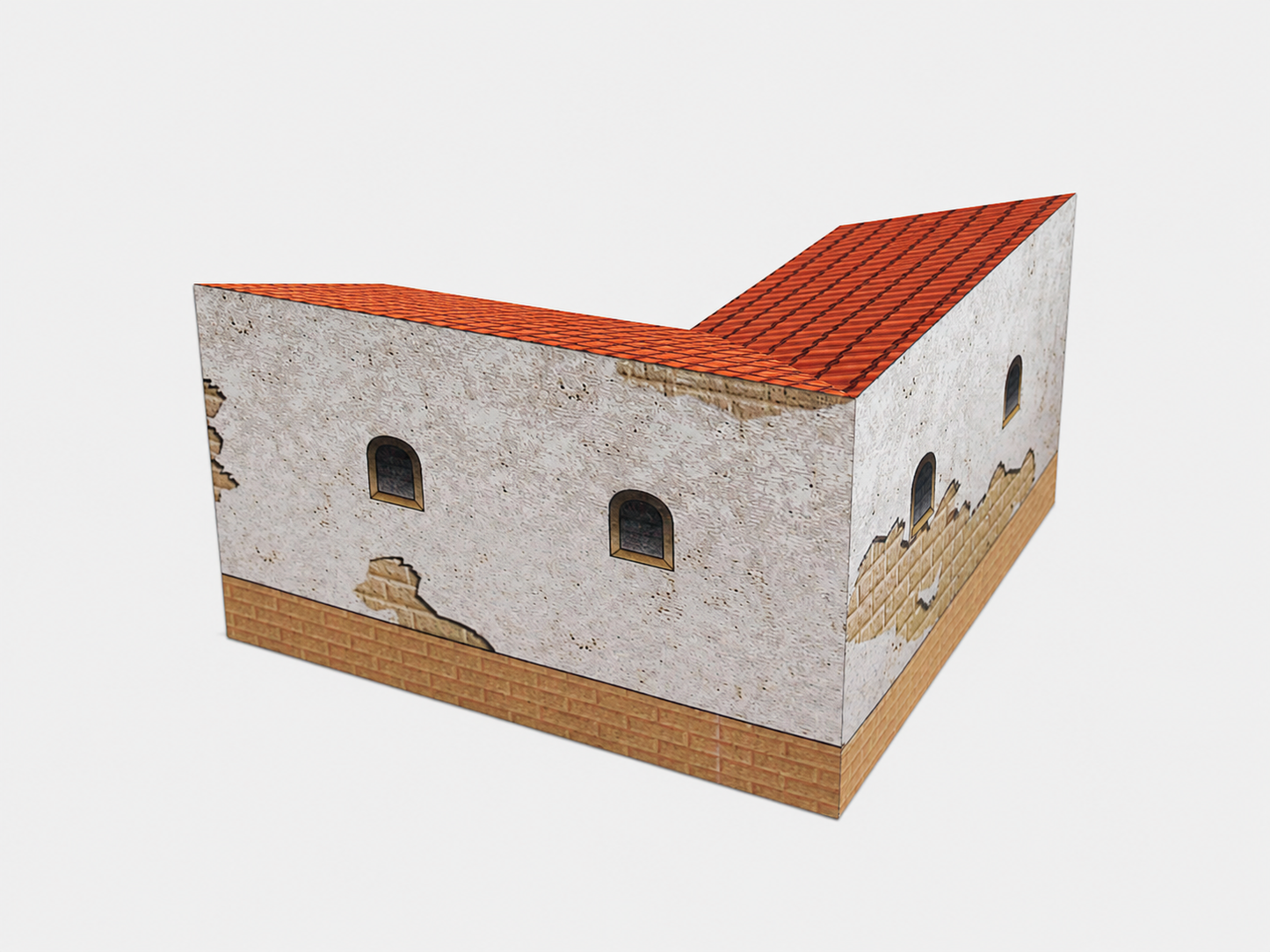 California Mission Annex Buildings - Straight And Corner - Paper Model Kit
