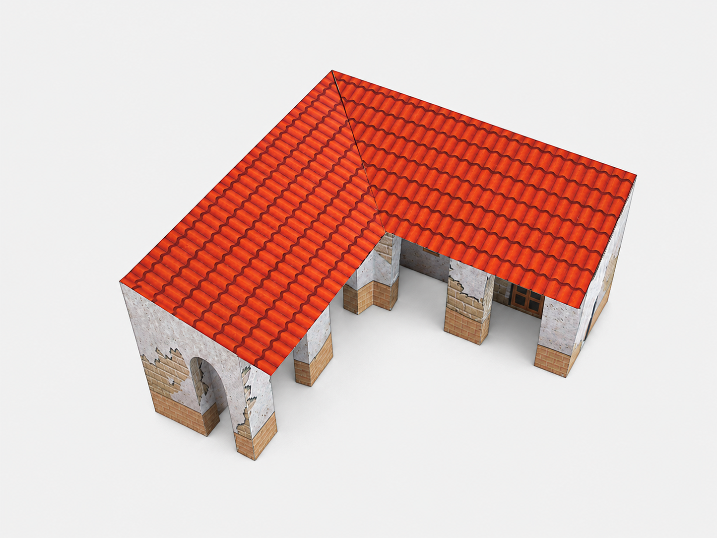California Mission Annex Buildings - Straight And Corner - Paper Model Kit