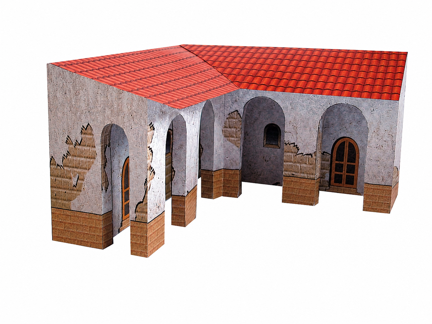 California Mission Annex Buildings - Straight And Corner - Paper Model Kit