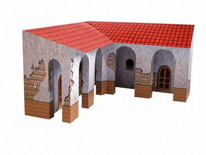 California Mission Annex Buildings - Straight And Corner - Paper Model Kit