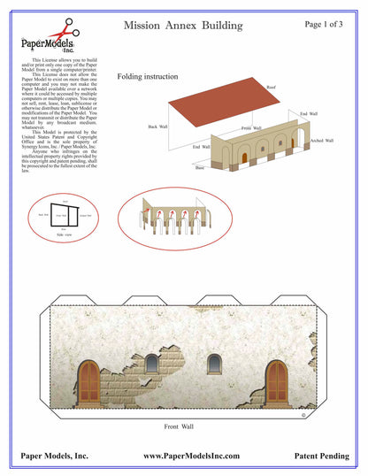 California Mission Annex Buildings - Straight And Corner - Paper Model Kit