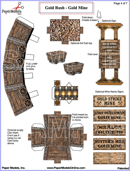 California Gold Rush, Sutter’s Mill Gold Mine Paper Model Kit