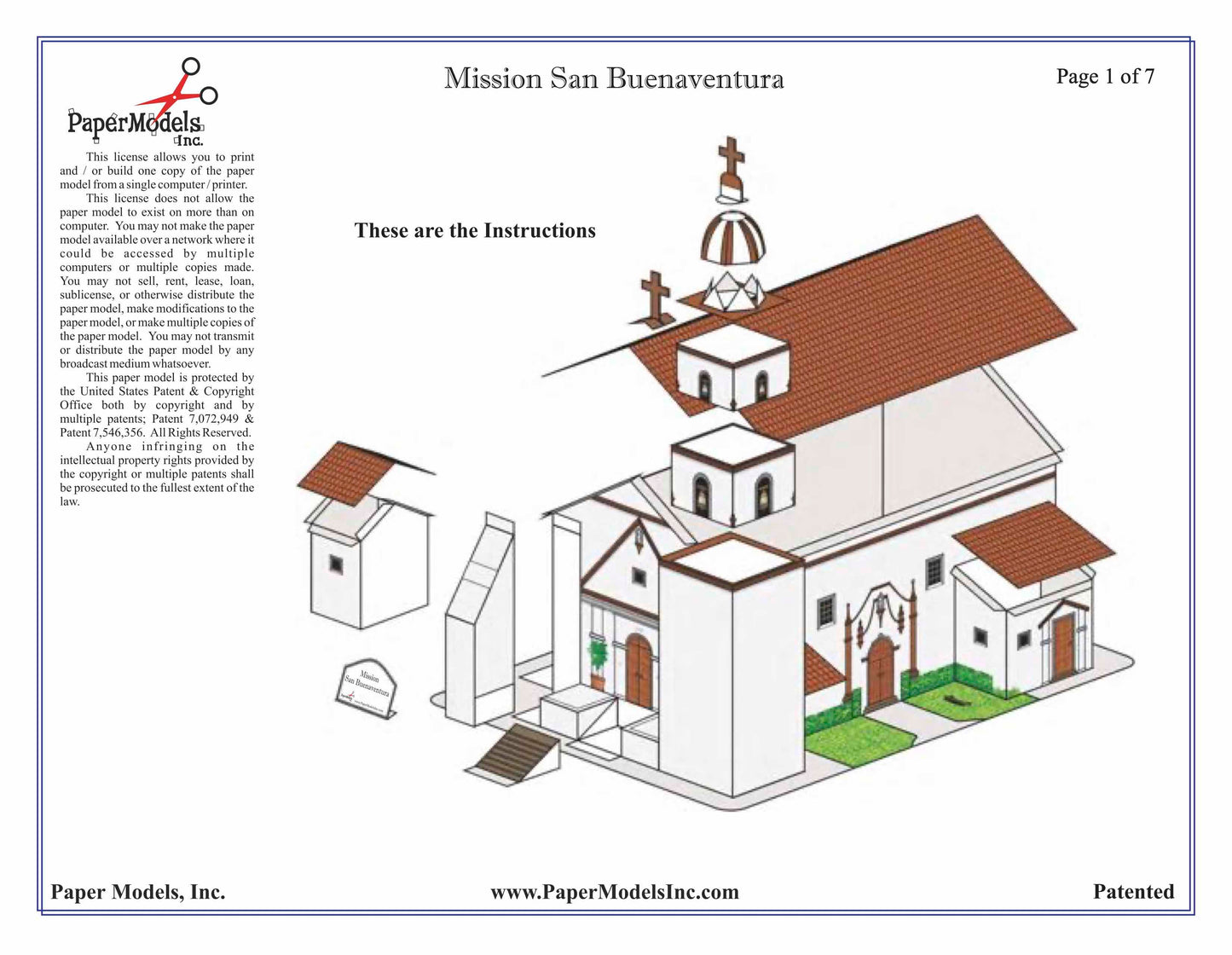 California Mission San Buenaventura - Paper Model Project Kit