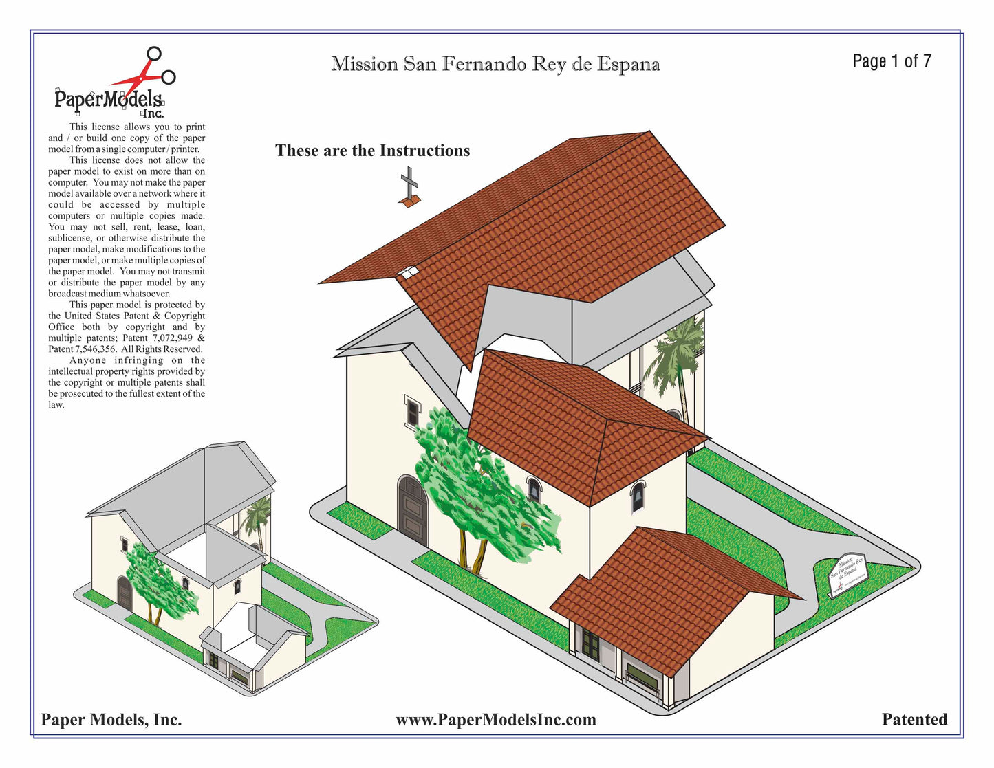 California Mission San Fernando Rey - Paper Model Project Kit