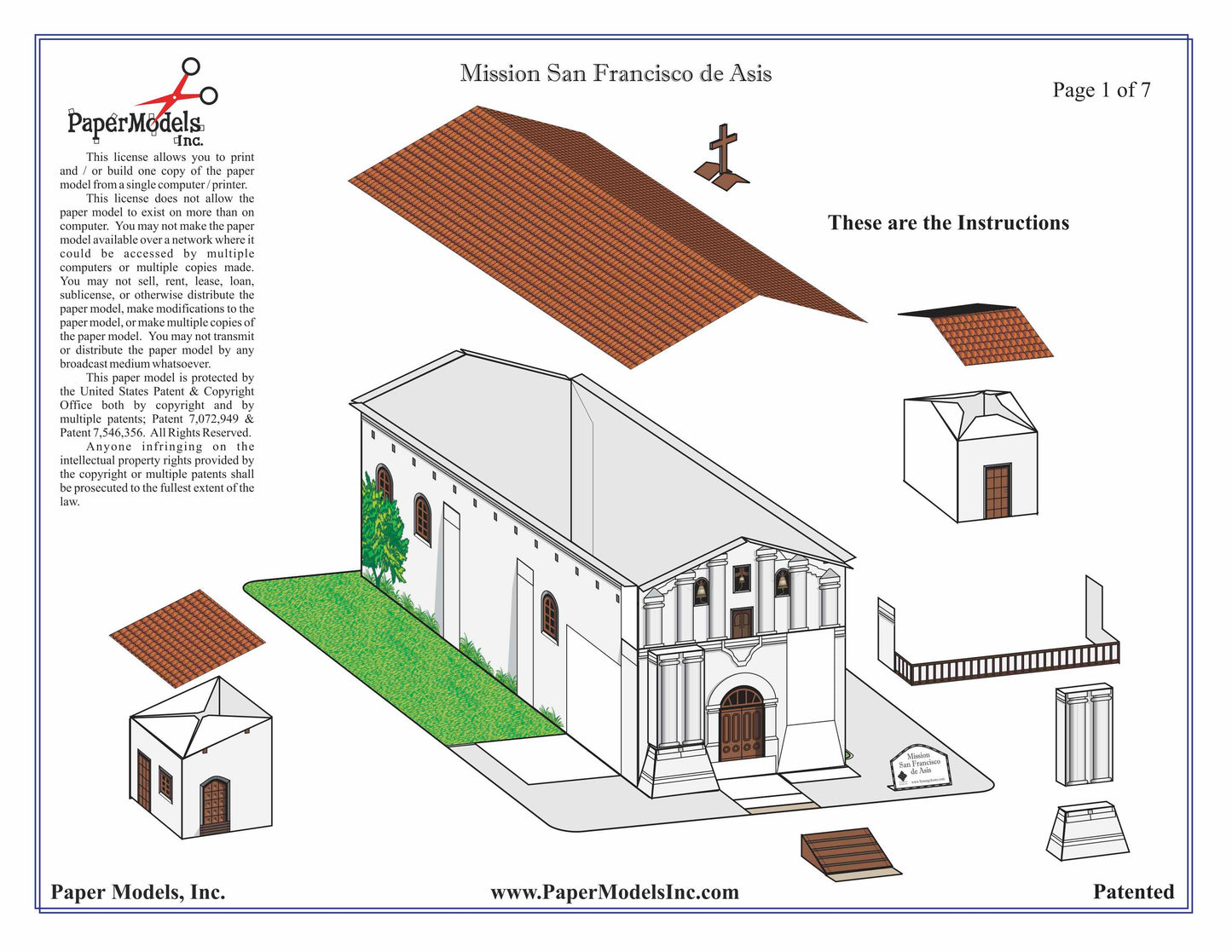 California Mission San Francisco de Asis - Paper Model Project Kit
