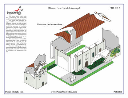California Mission San Gabriel - Paper Model Project Kit