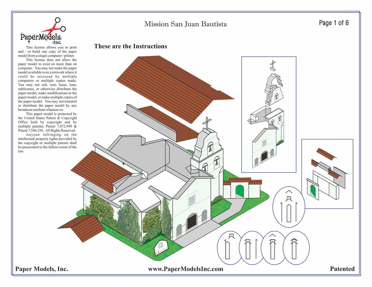 California Mission San Juan Bautista - Paper Model Project Kit