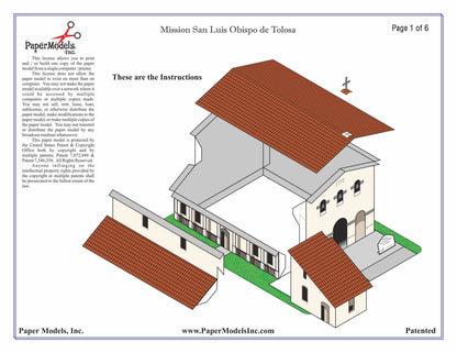 California Mission San Luis Obispo - Paper Model Project Kit