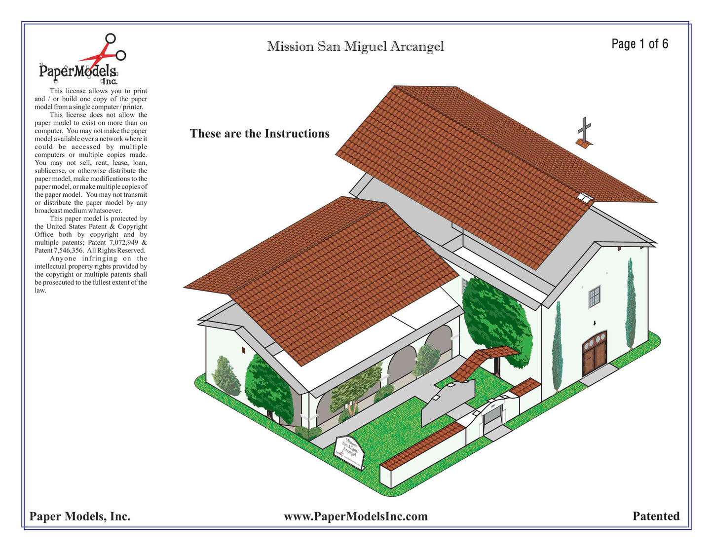California Mission San Miguel - Paper Model Project Kit
