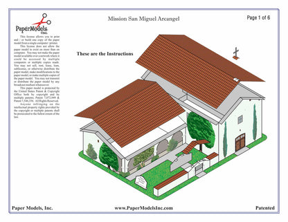 California Mission San Miguel - Paper Model Project Kit