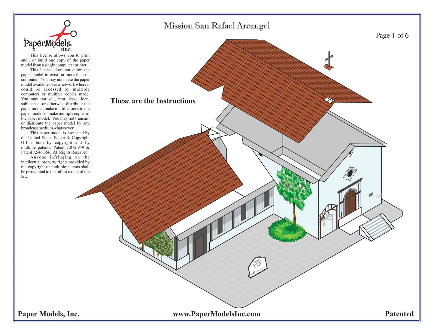 California Mission San Rafael Archangel - Paper Model Project Kit