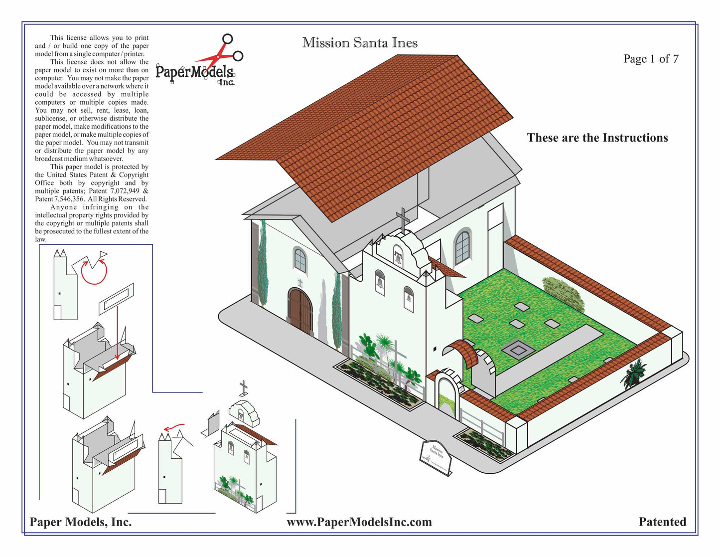 California Mission Santa Ines - Paper Model Project Kit