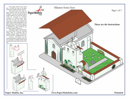 California Mission Santa Ines - Paper Model Project Kit