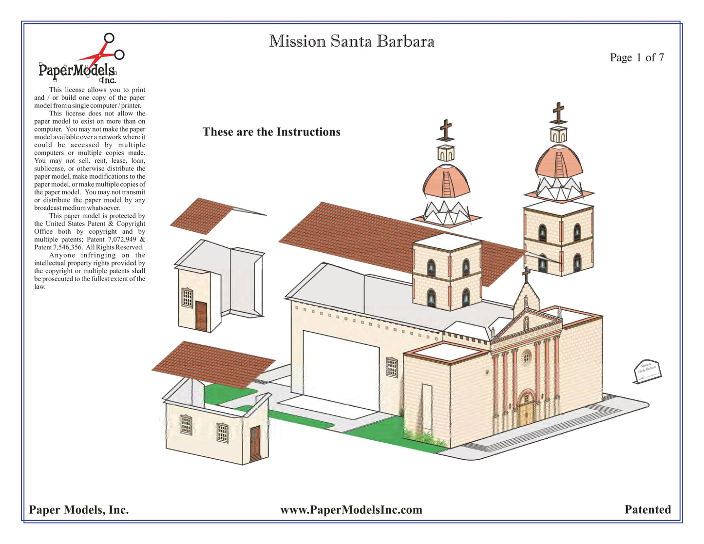 California Mission Santa Barbara - Paper Model Project Kit