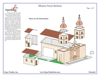 California Mission Santa Barbara - Paper Model Project Kit