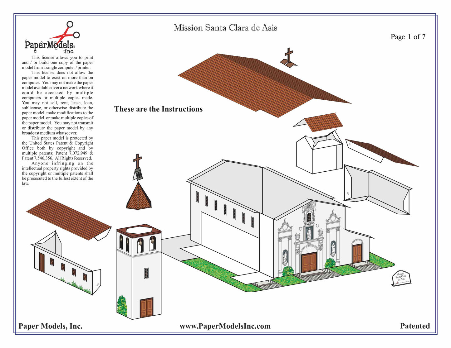 California Mission Santa Clara de Asis - Paper Model Project Kit