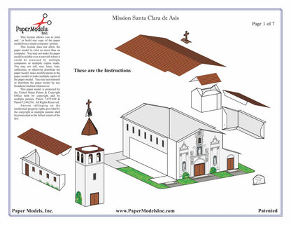 California Mission Santa Clara de Asis - Paper Model Project Kit
