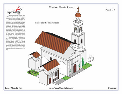 California Mission Santa Cruz - Paper Model Project Kit