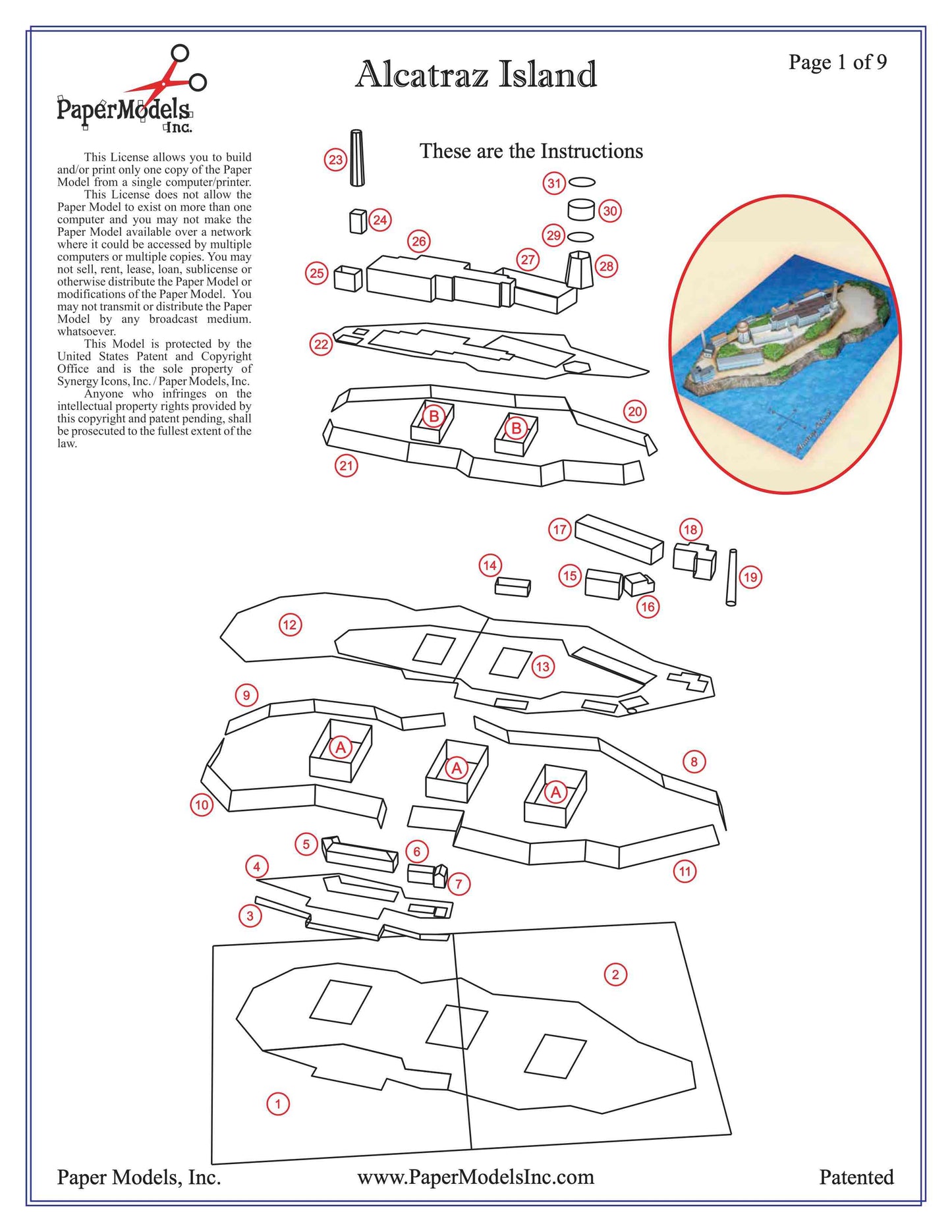 Alcatraz Prison & Island - San Fransisco, CA - Paper Model Kit