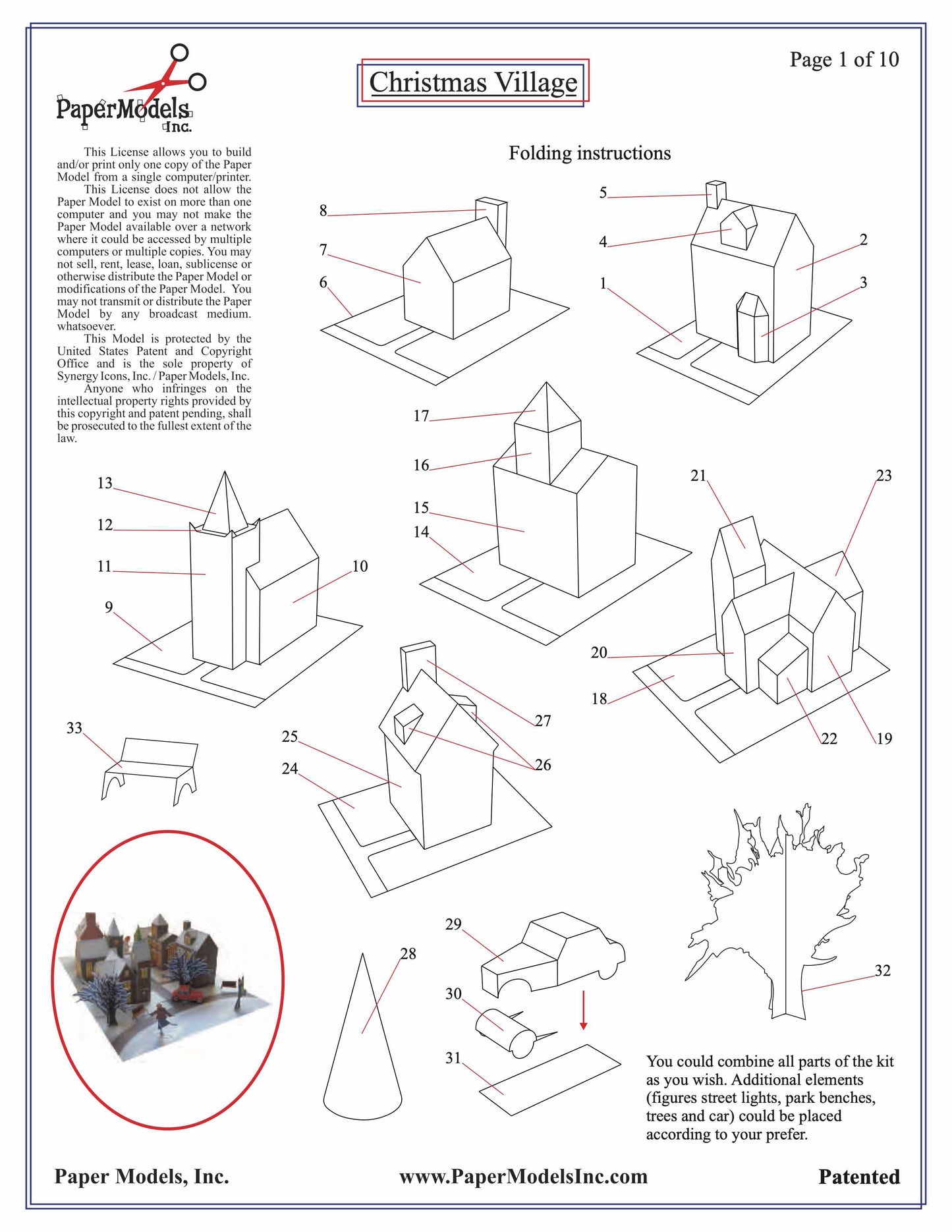 Holiday Christmas Village - Paper Model Project Kit