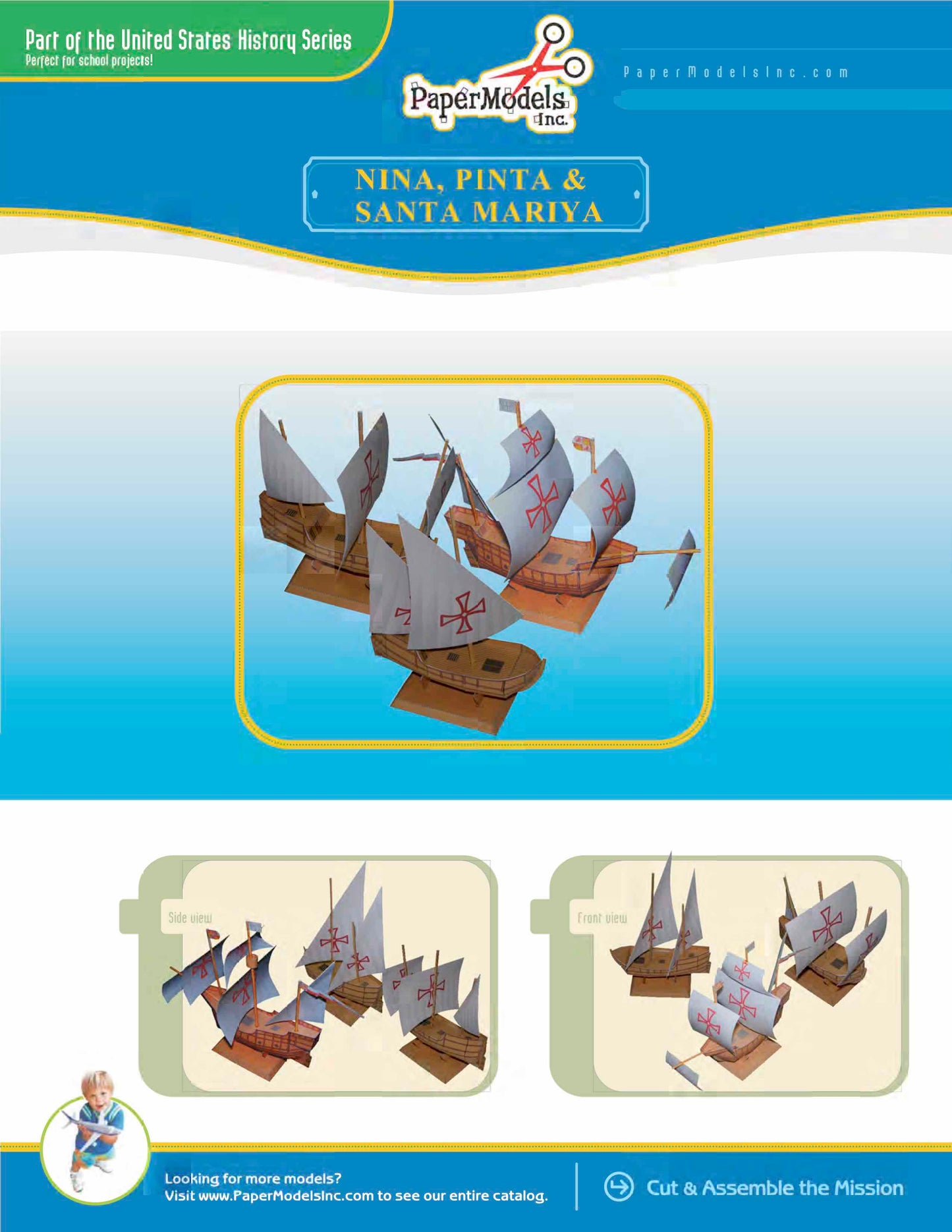 Christopher Columbus, Nina Pinta, Santa Maria - Paper Model Project Kit