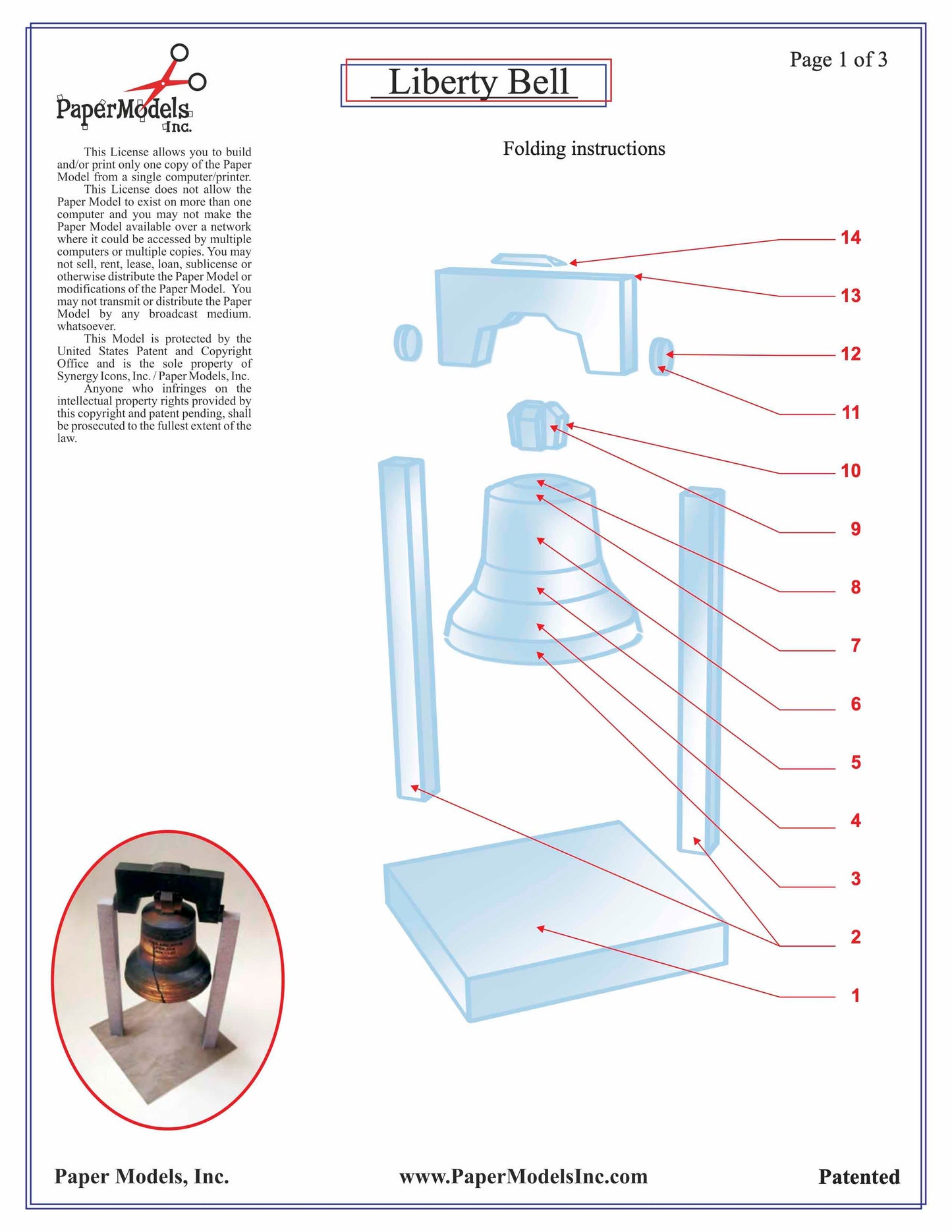 Liberty Bell - Philadelphia - Paper Model Project Kit