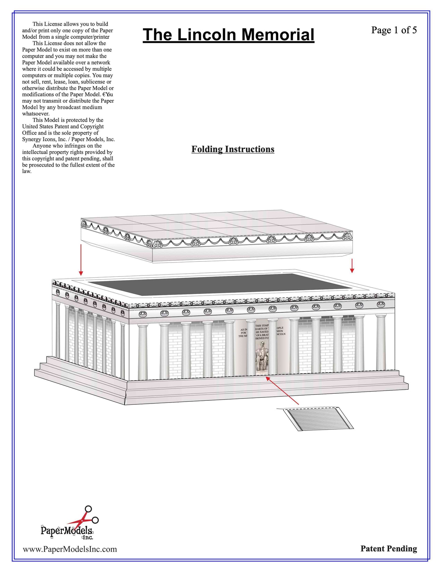 Lincoln Memorial - Washington - Paper Model Project Kit